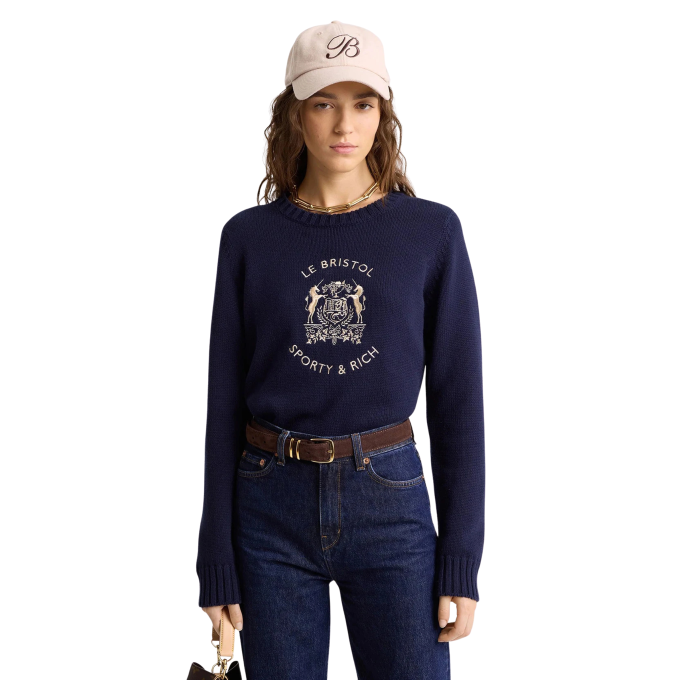 SPORTY & RICH BRISTOL CREST COTTON KNIT SWEATER