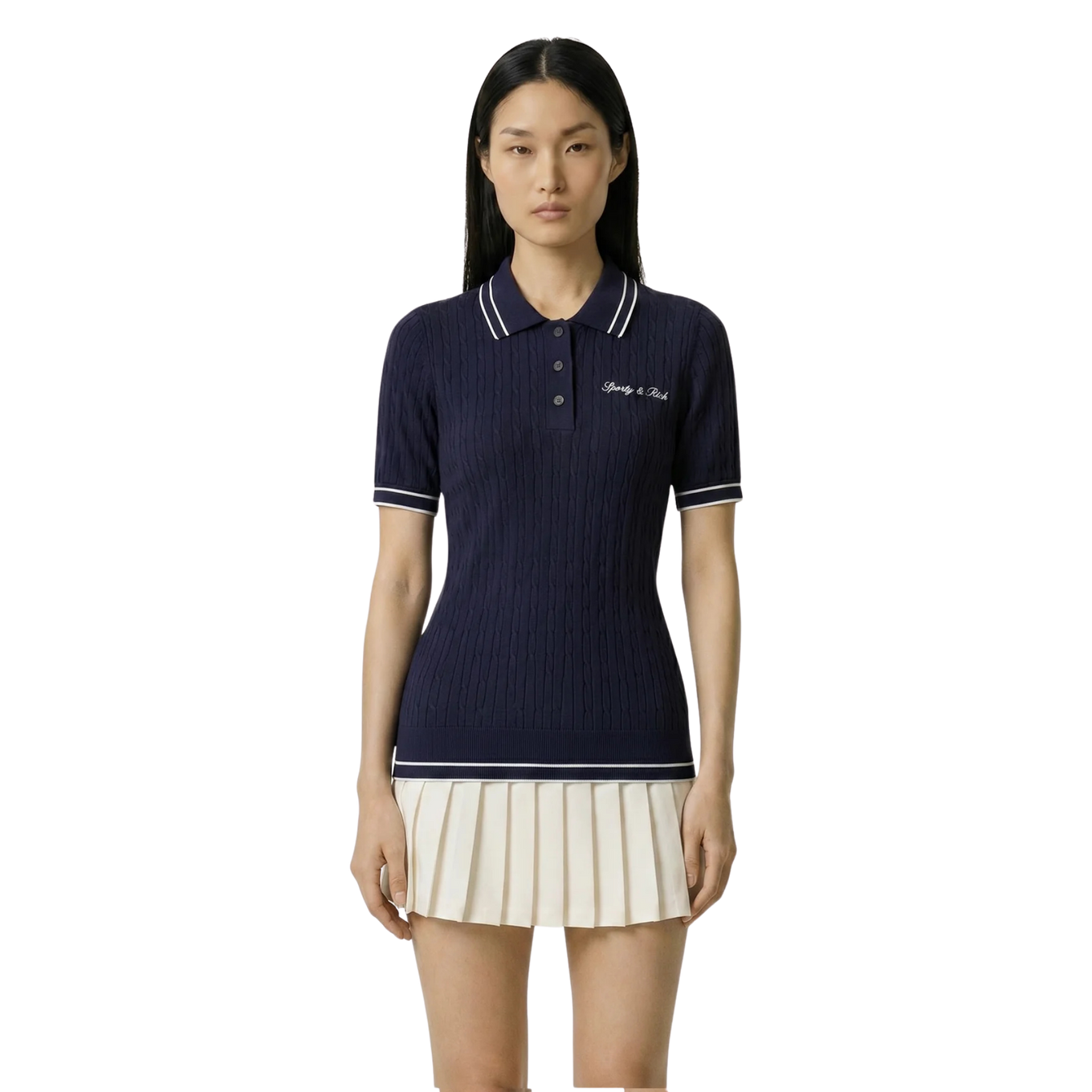 SPORTY & RICH SIGNATURE LOGO MINI CABLE POLO