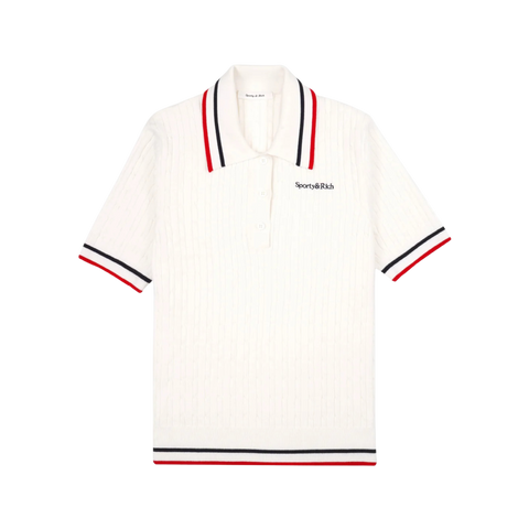SPORTY & RICH SERIF LOGO MINI CABLE POLO