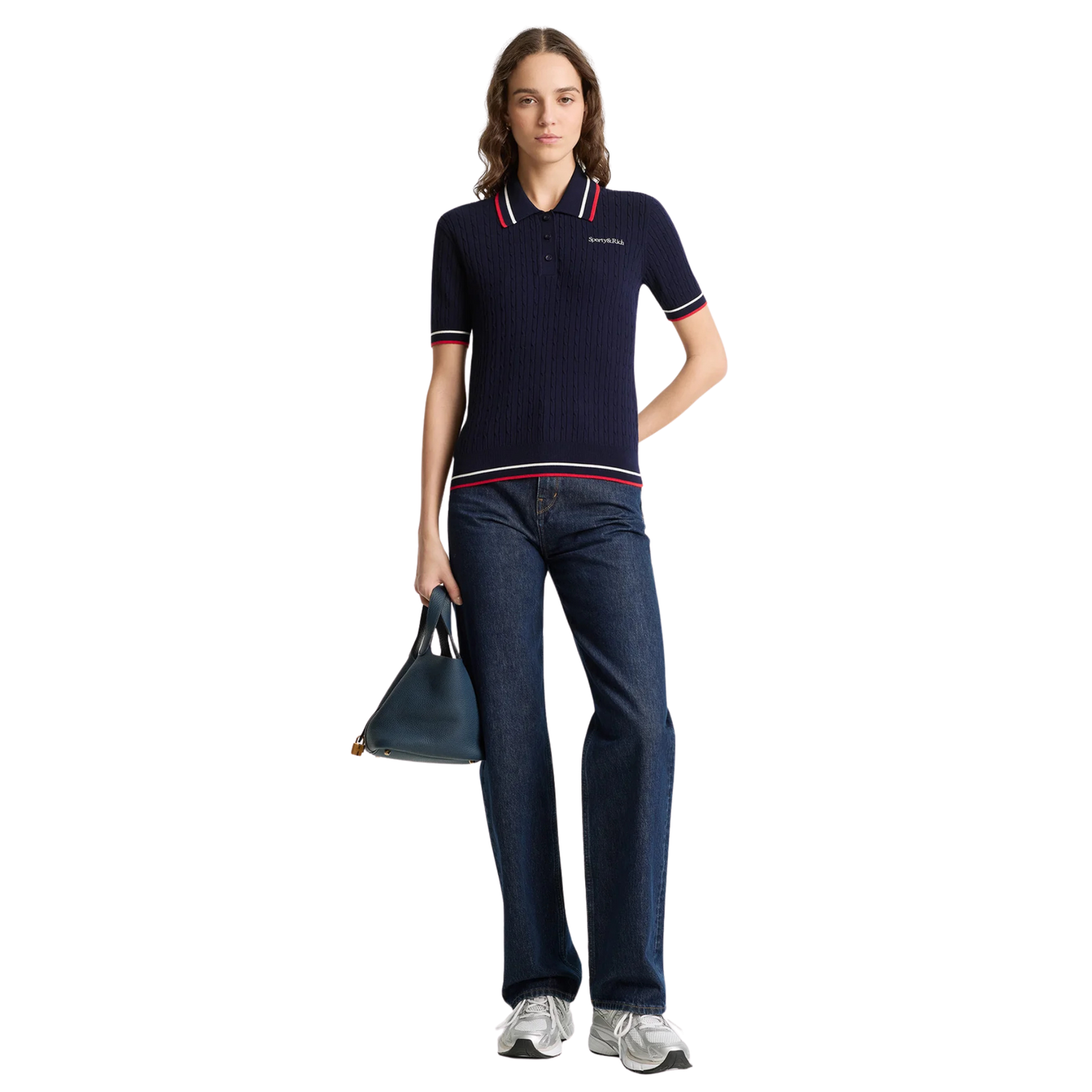 SPORTY & RICH SERIF LOGO MINI CABLE POLO