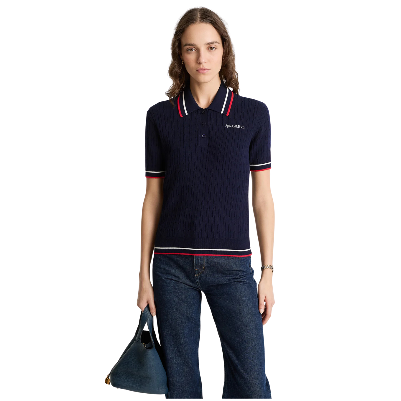 SPORTY & RICH SERIF LOGO MINI CABLE POLO