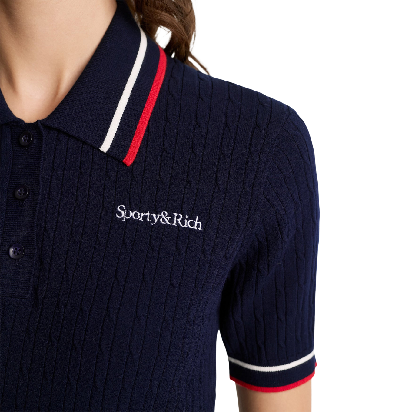SPORTY & RICH SERIF LOGO MINI CABLE POLO