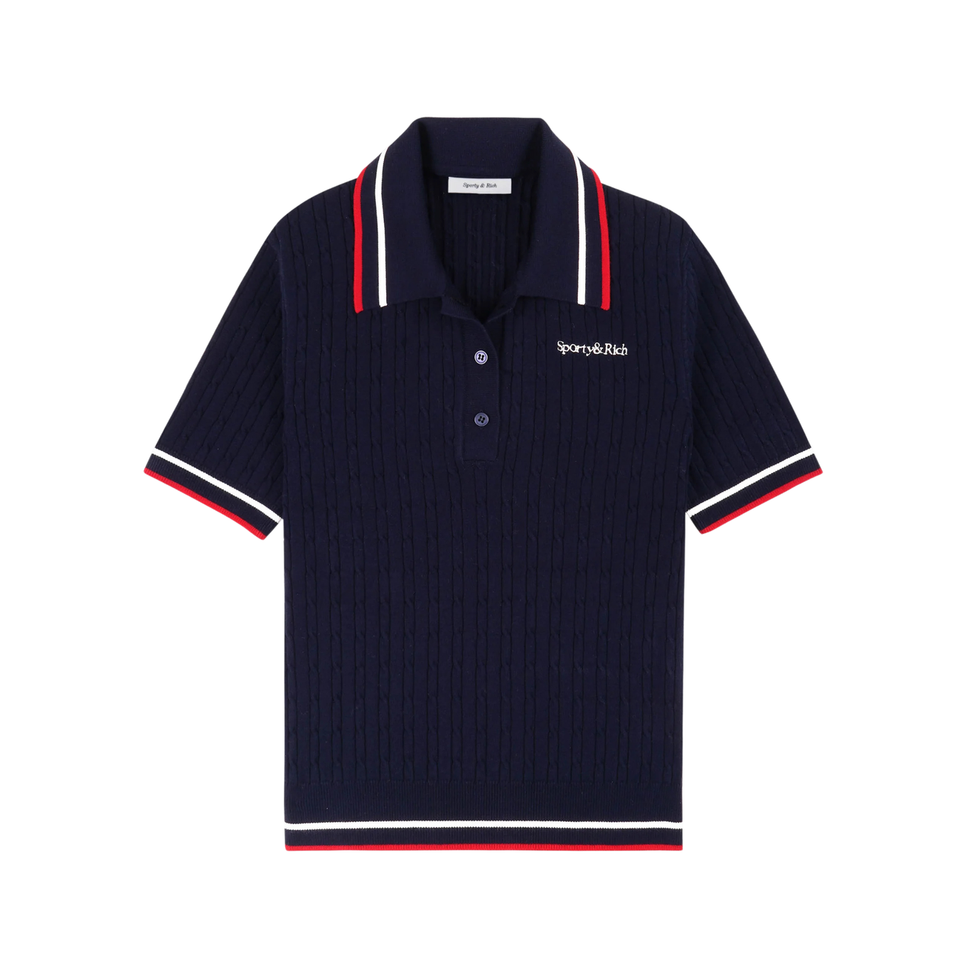 SPORTY & RICH SERIF LOGO MINI CABLE POLO