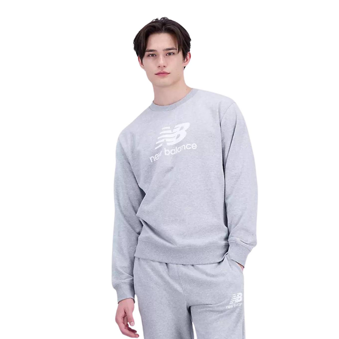 NEW BALANCE ESSENTIALS STACKED LOGO FRENCH TERRY CREWNECK
