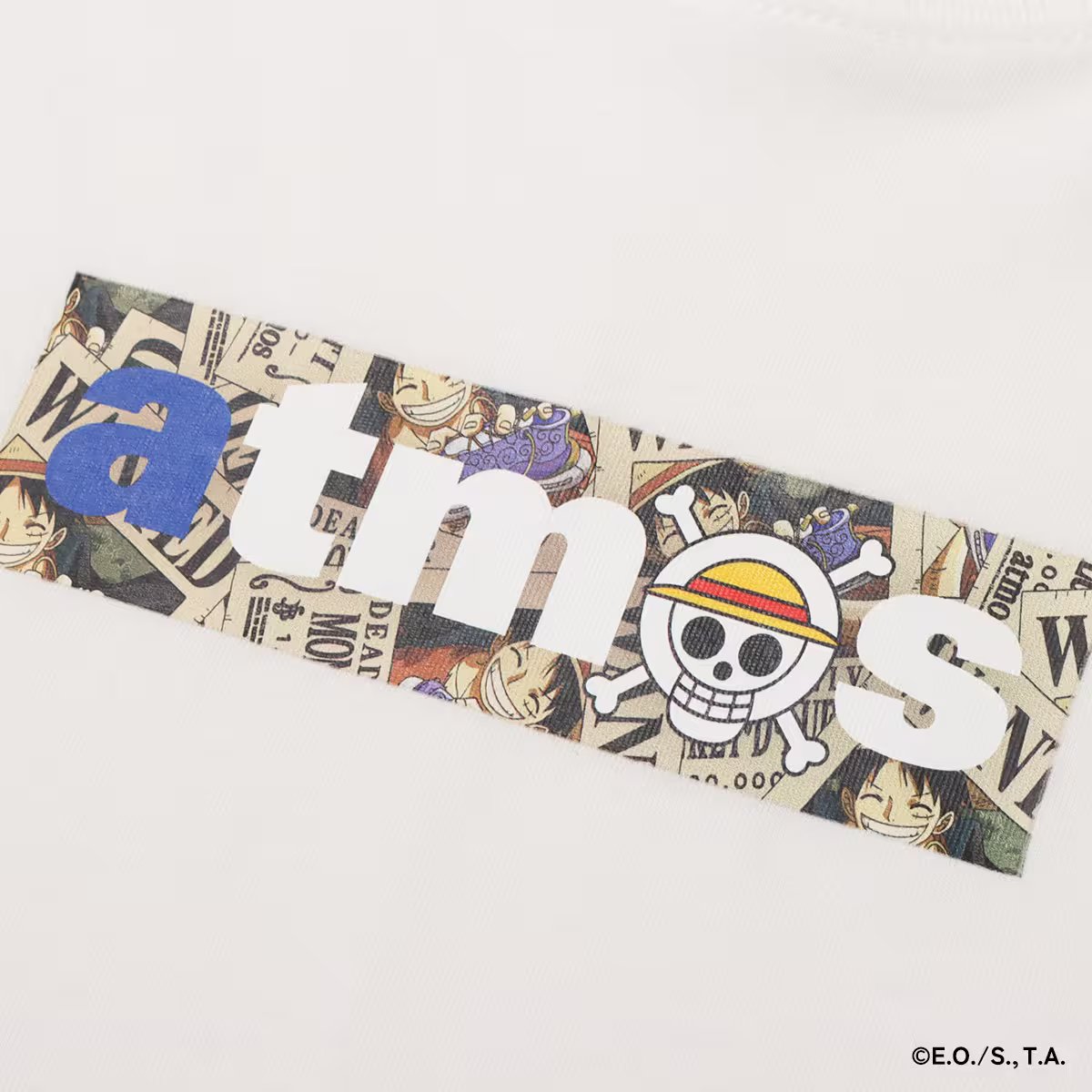ATMOS X ONE PIECE WANTED POSTER BOX LOGO T-SHRTS WHITE X MONKEY.D.LUFFY